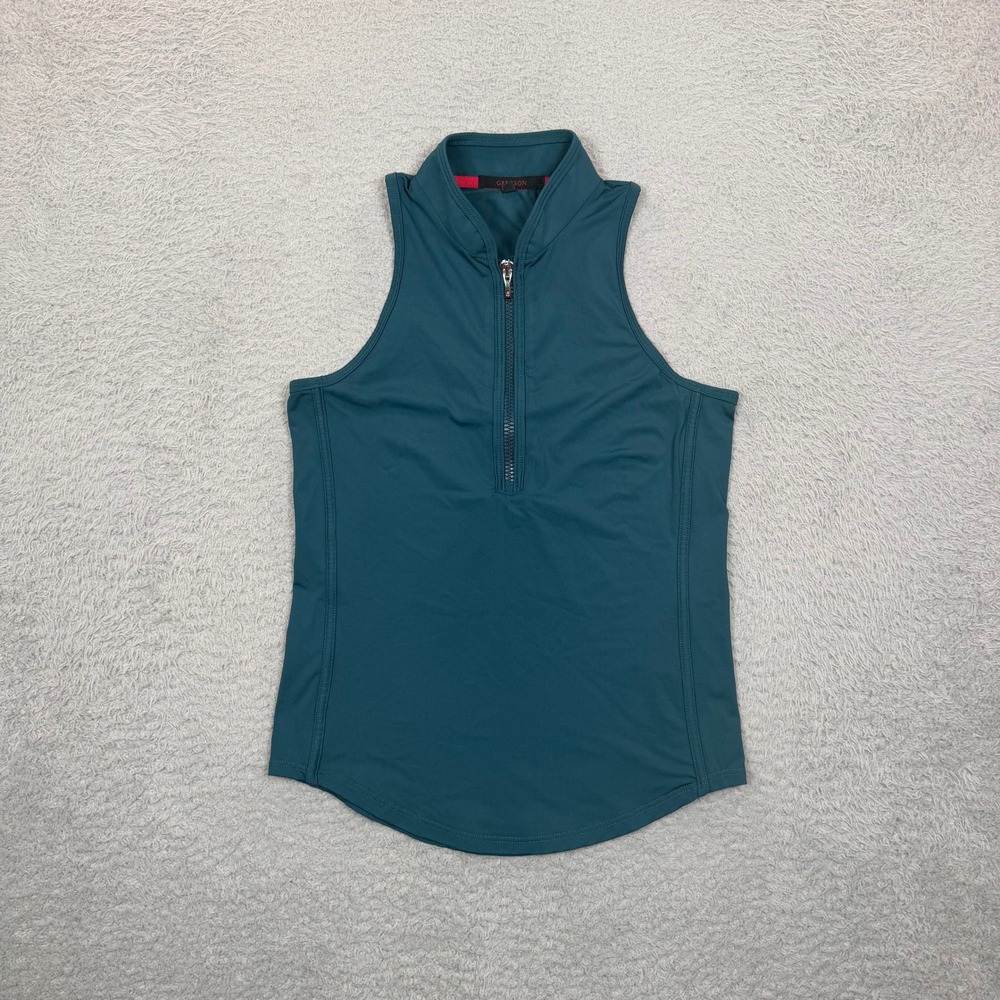 Greyson Womens XS Teal Green Sleeveless Quarter Zip Golf Polo Mock Neck Top